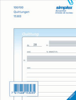 Simplex Formularblock – Quittungen, Deutsch, 100 Blatt, A6