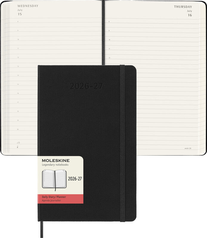 Moleskine Schüleragenda – 1 Tag pro Seite, gebunden, 13 × 21 cm, Aug–Jul, Englisch, Schwarz, FSC