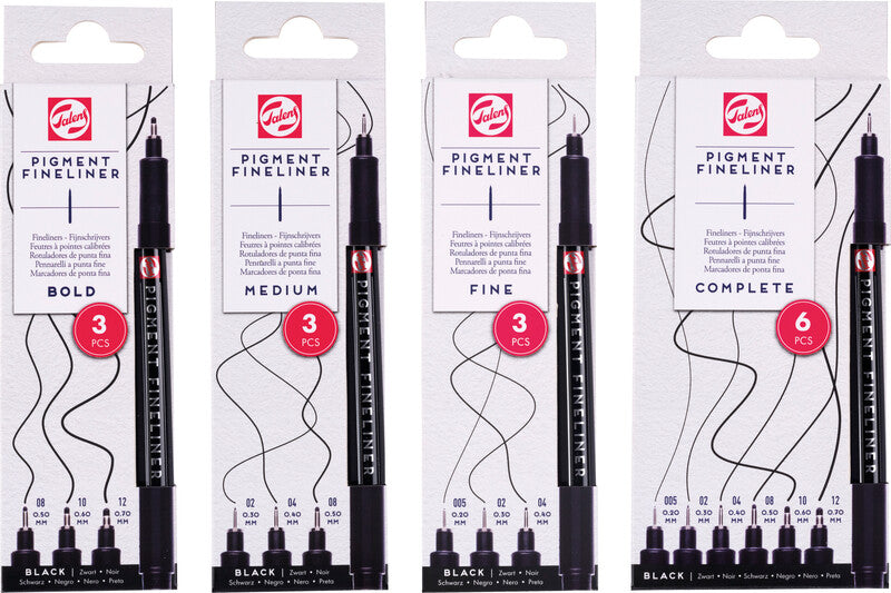 Talens Fineliner – 6er-Set – Schwarz – Wasserfest