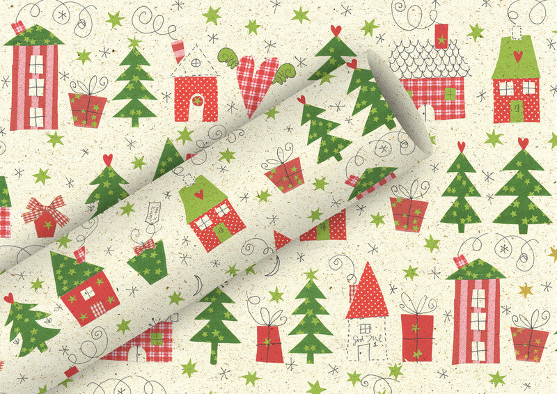 Braun + Company Geschenkpapier – Bullerbü, Weihnachten – Graspapier, 80 g/m2 – 700 × 1500 mm