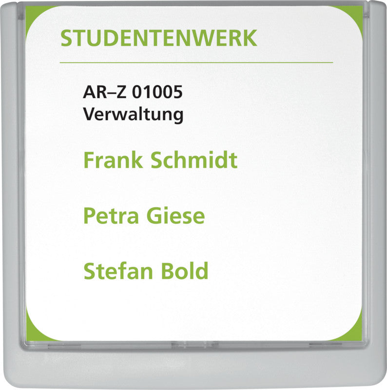 Durable Namensschild – 149 × 148,5 mm, Kunststoff, weiss, selbstklebend, 1 Stk.