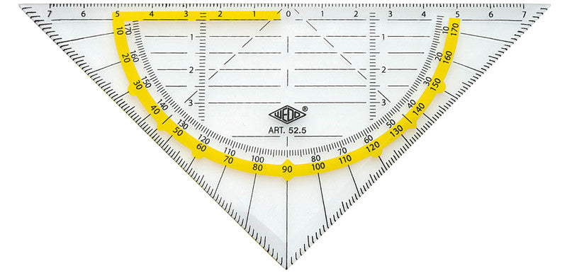 Wedo Wandtafel-Geodreieck 45° – 16 × 16 cm, Kunststoff, transparent, Skalenfarbe schwarz, Stärke 0,1 mm