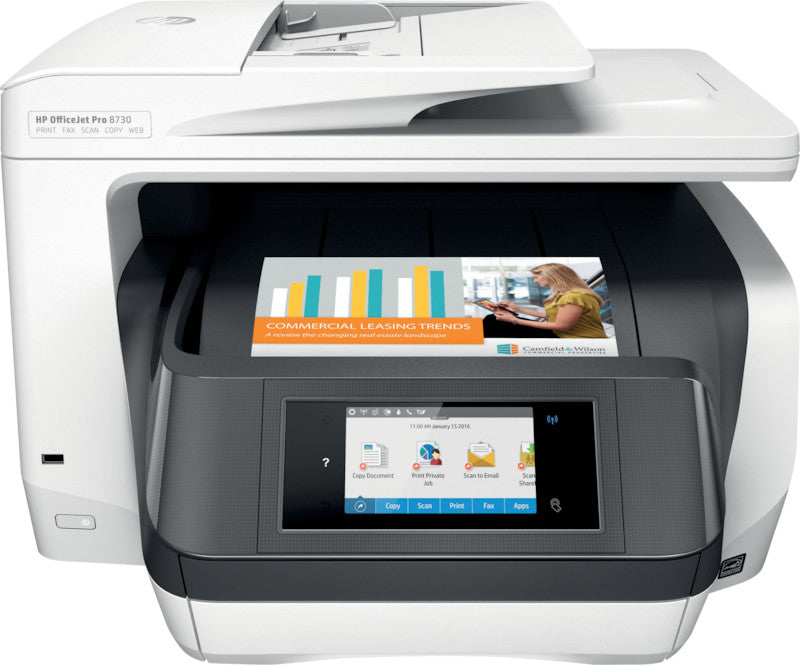 HP Officejet Pro 8730 – Farbiger Tintenstrahl-MFP A4, 4-in-1 – USB/WLAN – Duplex, ADF – 24 Seiten/Min. S/W, 20 Seiten/Min. Farbe