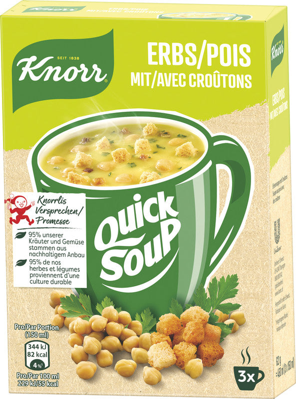 Knorr Quick Soup Suppe – Erbsen & Croûtons – 3 Beutel – 62 g