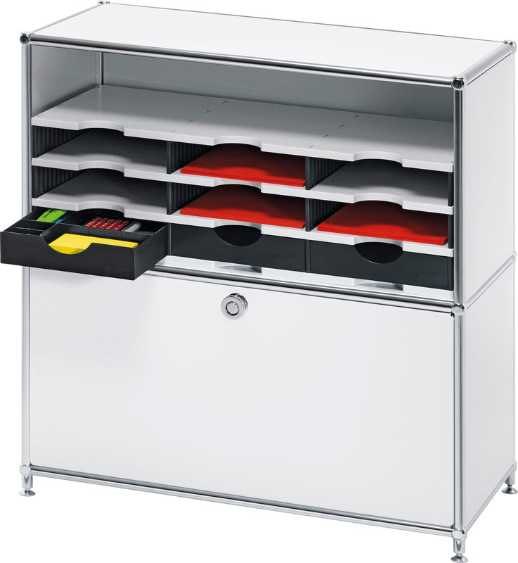 Styro Briefkorb – für C4, 9 Fächer, stapelbar, mit Griffausschnitt, schwarz/grau, B 723 × H 223 × T 331 mm
