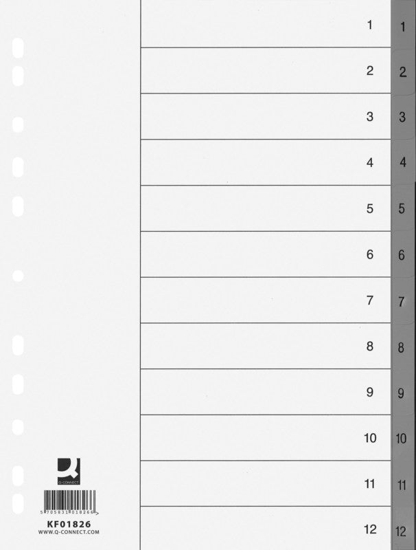 Connect Register – für A4, Kunststoff (PP), 1–12, 12-teilig, grau, 11-fach