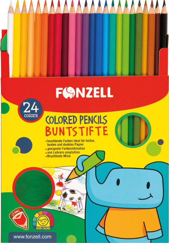 Fonzell Farbstifte-Set – 24 Farben, Dreikant, Mine Ø 3,3 mm, Kartonetui