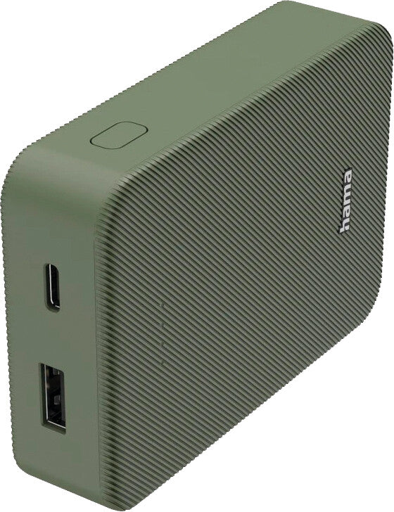 Hama Powerbank 10000 mAh, 1× USB-C, 1× USB-A, Batteriestatus (4 LEDs), für Smartphones, Tablets, Grün