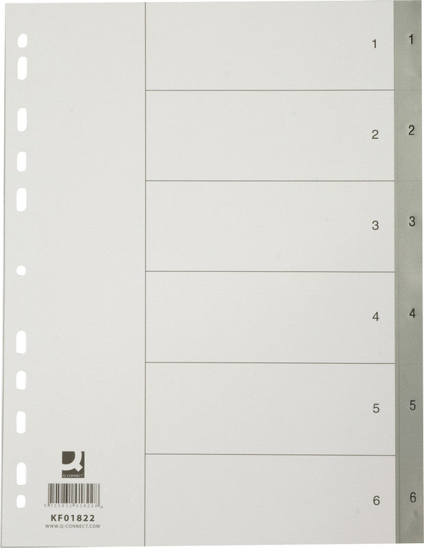 Connect Q-Connect Register – für A4, Kunststoff (PP), 1–6, 6-teilig, grau, 11-fach