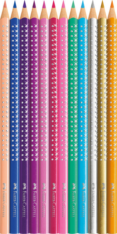 Faber-Castell Aquarellfarbstifte Grip Sparkle – 12 Farben, im Metalletui, Ø 3 mm, dreikantig, FSC