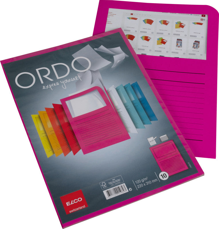 Elco Sichtmappe A4 – Fuchsia, Papier, Sichtfenster, Beschriftungsvordruck, 10er-Pack