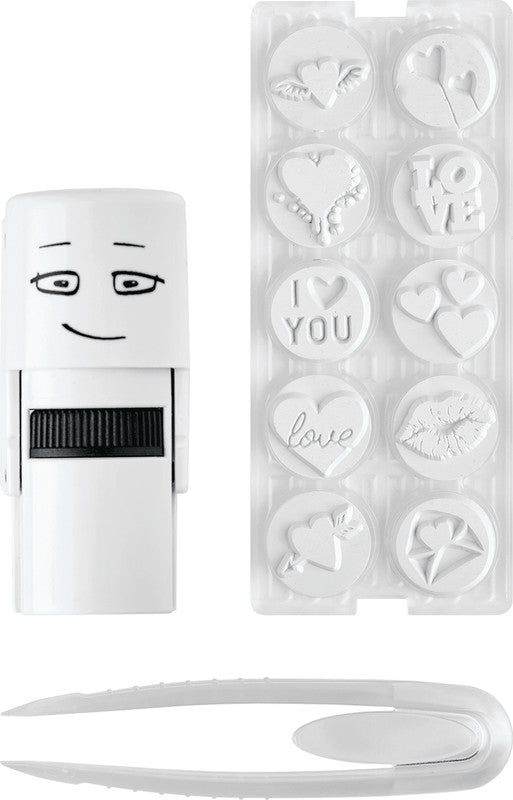 Colop Little NIO Rundstempel – Liebe, selbstfärbend, 10 Motive, Ø 17 mm, grau, englisch