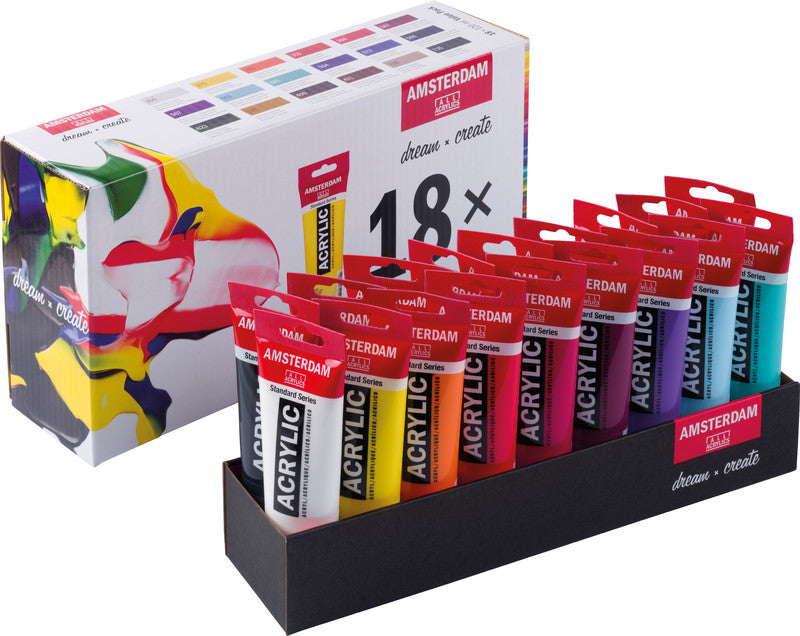 Royal Talens Amsterdam – Acryl Standard – Acrylfarbe – Set – 18 Farben, sortiert, 18 × 120 ml