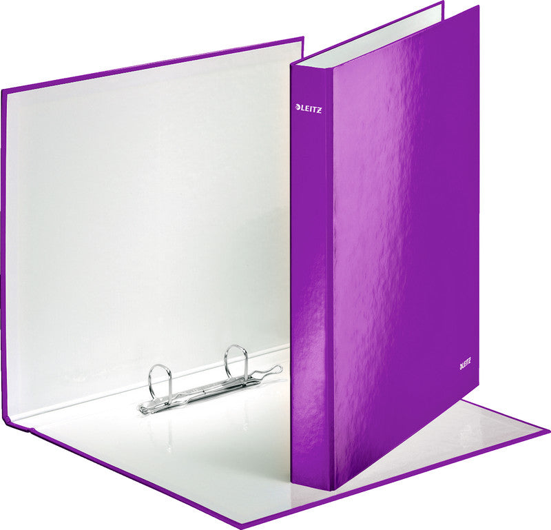 Leitz Ringbuch WOW – A4 Hochformat – 2-Ring Bügelmechanik, Ø 25 mm, Rücken 40 mm – Violett, mit Niederhalter, FSC