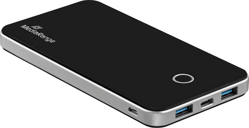 MediaRange Powerbank 10000 mAh, PD 22,5 W, 2× USB-A, 1× USB-C, Schwarz