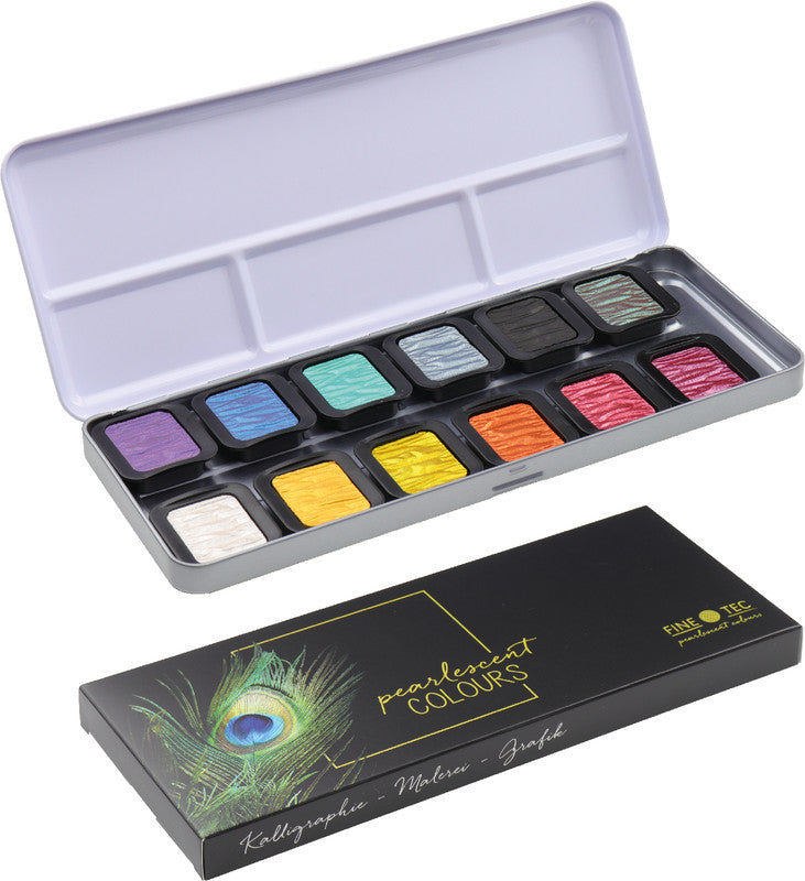 Finetec Deckfarbkasten – Set – 12 Farben, für Papier & Karton, für Holz & Stein