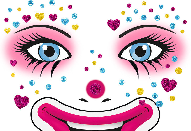 HERMA Face-Art-Sticker aus Glitterfolie, mehrfarbig, Motiv Clown Annie, 127 × 91 mm, 1 Blatt, wiederablösbar