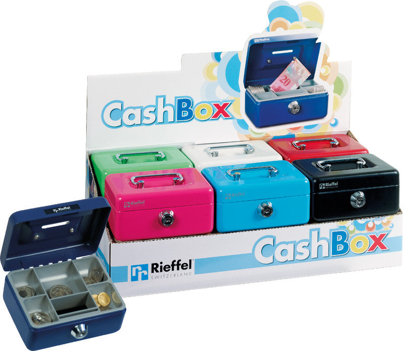 Rieffel Geldkassette – mit Schlüssel – 12,5 × 9,5 × 6 cm – Blau – Stahl