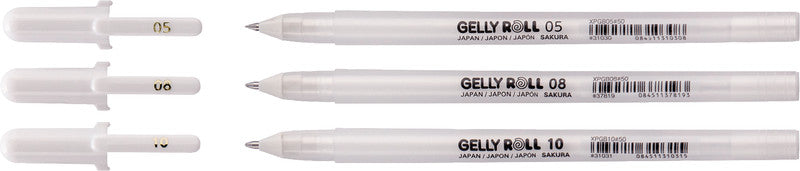 Sakura Basic White Gelschreiber 3er Set – weiss, 0,3/0,4/0,5 mm, schnelltrocknend, für dunkles Papier, Kappe