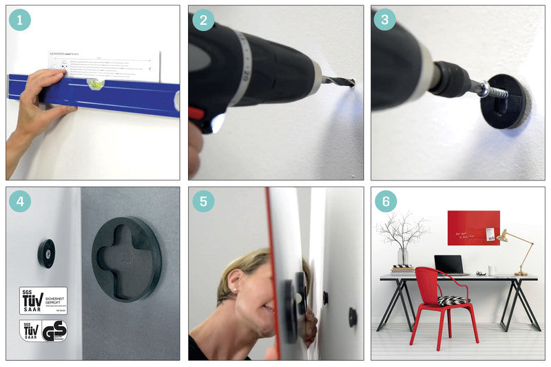 Sigel Whiteboard – 60 × 40 cm, Glas, magnetisch, Wandmontage, inkl. SuperDym Magnetwürfel, Montagesatz