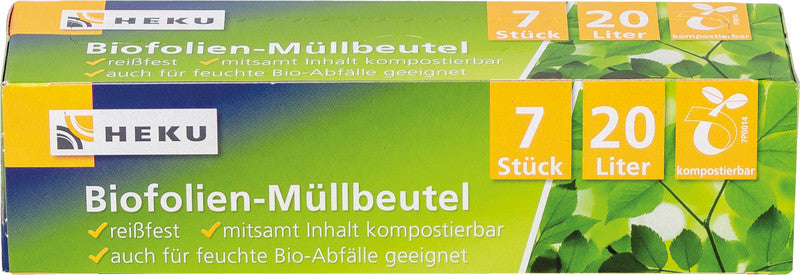 Heku Beutel – 20 L, Biokunststoff, transparent, kompostierbar, abbaubar – 7 Stück