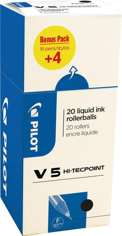 Pilot Hi-Tecpoint V5 – Tintenroller-Set, mit Kappe, 0,3 mm, Schwarz, 20er Pack