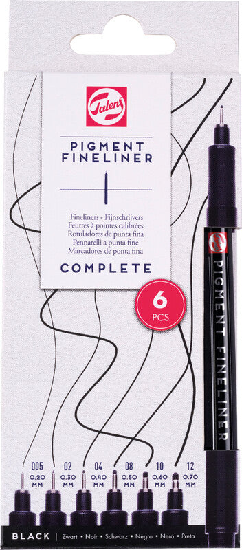 Talens Fineliner – 6er-Set – Schwarz – Wasserfest