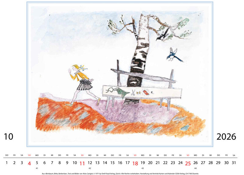 Cosa Kunstkalender Alois Carigiet 2027 – 47 × 36 cm – d – mit Kartonrückwand, mit Aufhänger