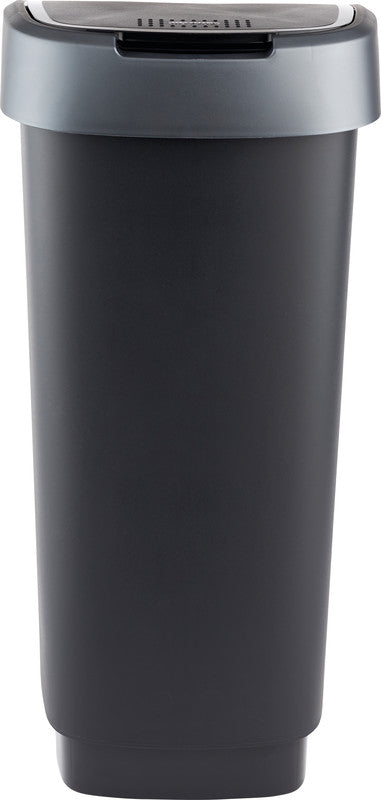 Rotho Abfallcontainer – 50 l – mit Deckel – Kunststoff, Silber – B × H × T 298 × 602 × 401 mm