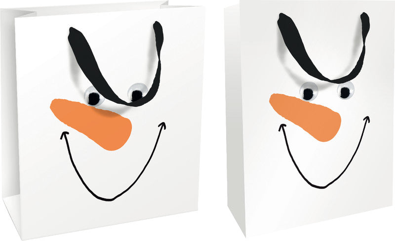 Braun + company Tragetasche – Happy Snowman – mit Wackelaugen, Papier, matt laminiert – 260 × 360 × 130 mm