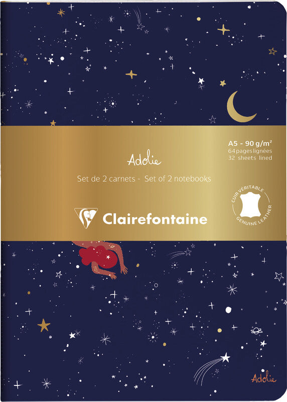 Clairefontaine Notizbuch A5, liniert, Fadenheftung, 64 Seiten, 90 g/m² – mehrfarbig, 2er-Pack