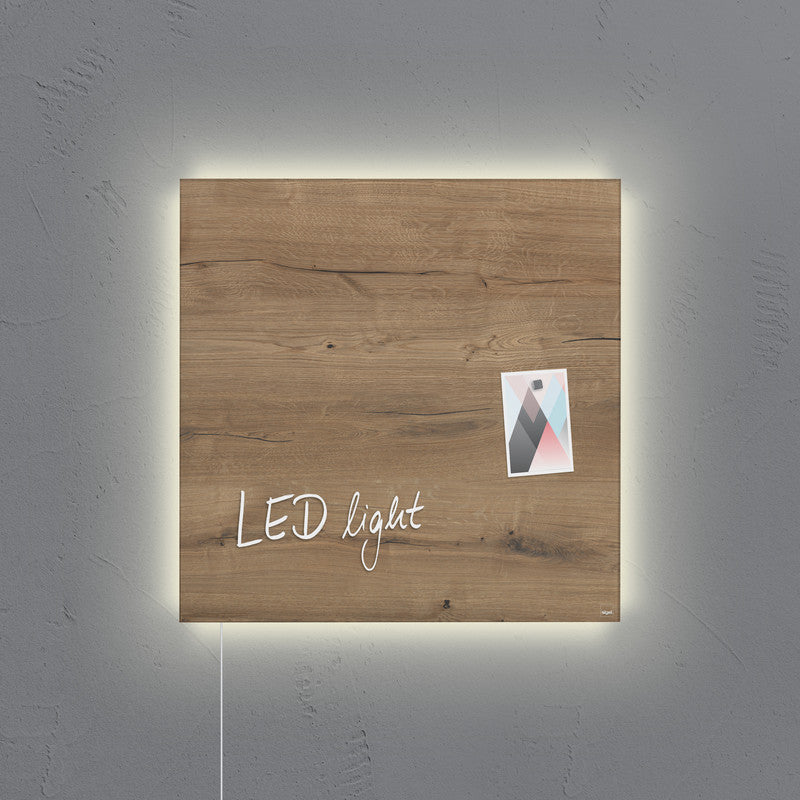 Sigel Whiteboard – 48 × 48 cm, Glas, magnetisch, Wandmontage, inkl. 3 Magnetwürfel, Montagesatz, Leuchtmittel