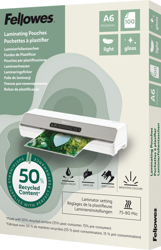 Fellowes Laminierfolien A6 – 80 µm, glänzend, 100 Stück