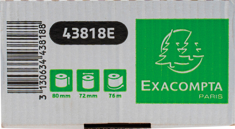 Exacompta Thermorolle 80 × 72 × 12 mm, 76 m, 52 g/m², phenolfrei, weiss