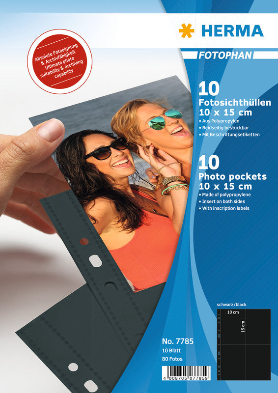 HERMA Sichtmappe für Fotos 10×15 cm – Schwarz, Kunststoff, Glänzend, 10er-Pack
