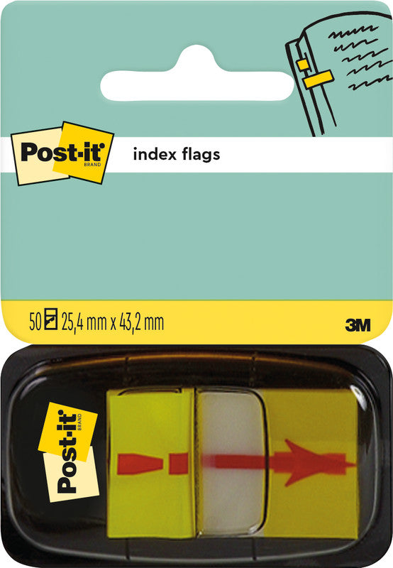 Post-it Indexstreifen mit Symbol Ausrufezeichen – 25,4×43,2 mm – Gelb, 50 Stück, mit Dispenser