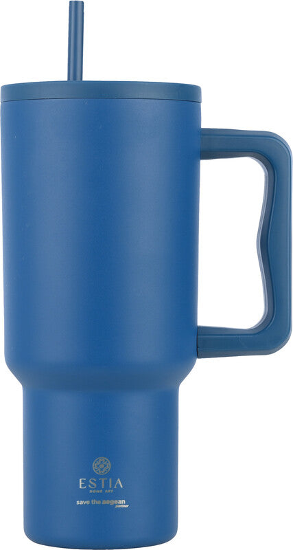Estia Thermobecher – 9 dl – Edelstahl, isoliert, mit Strohhalm, auslaufsicher, BPA-frei – Denim Blue