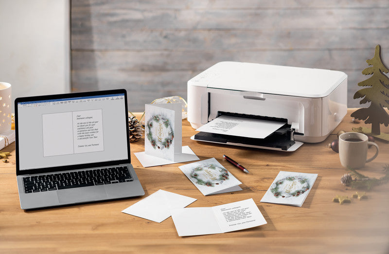 Sigel Weihnachtsgrusskarte (Kranz) – A6 (105 × 148 mm) – mit Umschlägen, für Inkjet/Laser/Kopierer, Edelkarton