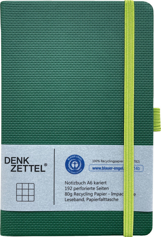 Denkzettel Notizbuch A6, kariert, gebunden, Hardcover, 192 Seiten, perforiert, 80 g/m² – dunkelgrün