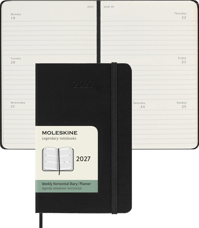 Moleskine Agenda – 1 Woche/2 Seiten, gebunden, 9,0 × 14,0 cm, 2027, Englisch, schwarz, FSC