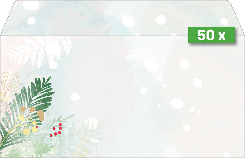 Sigel Weihnachts-Couvert C5/6 Weihnachtswald Aquarell, mehrfarbig, Nassklebung, 90 g/m² – 50 Stk.