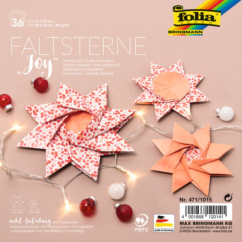 Folia Faltsterne-Set – 12 Blätter 150 × 150 mm, 24 Blätter 100 × 100 mm