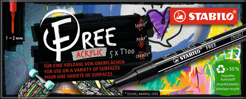 STABILO Acrylmarker – farbig sortiert, 5er Set