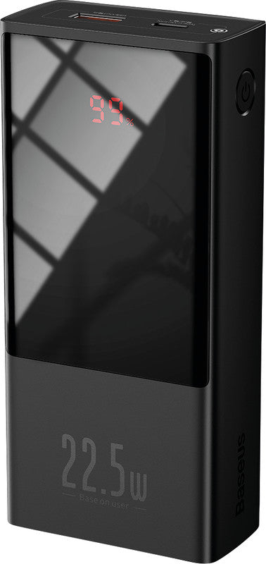 Baseus Powerbank 20000 mAh, 1× USB-A, 1× USB-C, mit Batterieladeanzeige, für Smartphones, Tablets, Schwarz