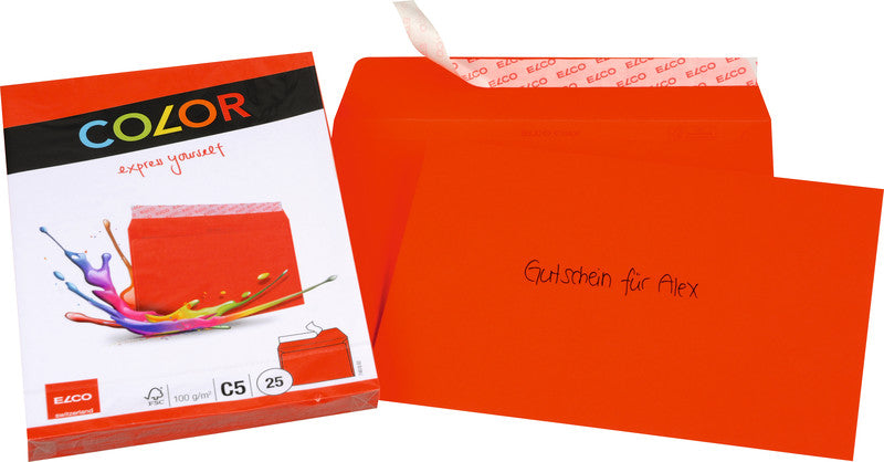 Elco Couvert C5 (229 × 162 mm), ohne Fenster, haftklebend (Optifix), intensivrot, 100 g/m² – 25 Stk.