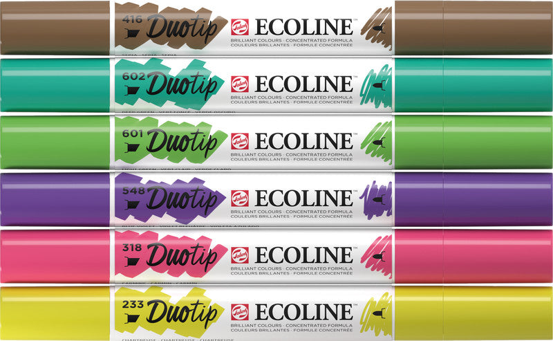 Talens ecoline Filzstifte Duotip, Strichbreite 1–2 mm, 6 mm, auswaschbar, 6 Farben