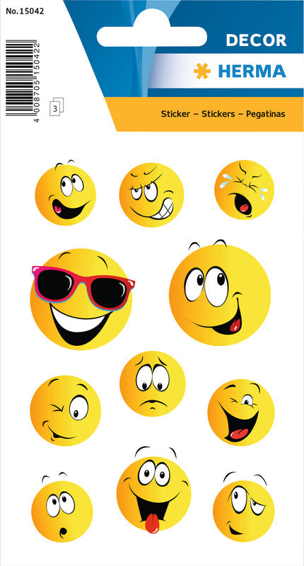 HERMA Schmucketiketten – Happy Face – 33 Stück – permanent – mehrfarbig