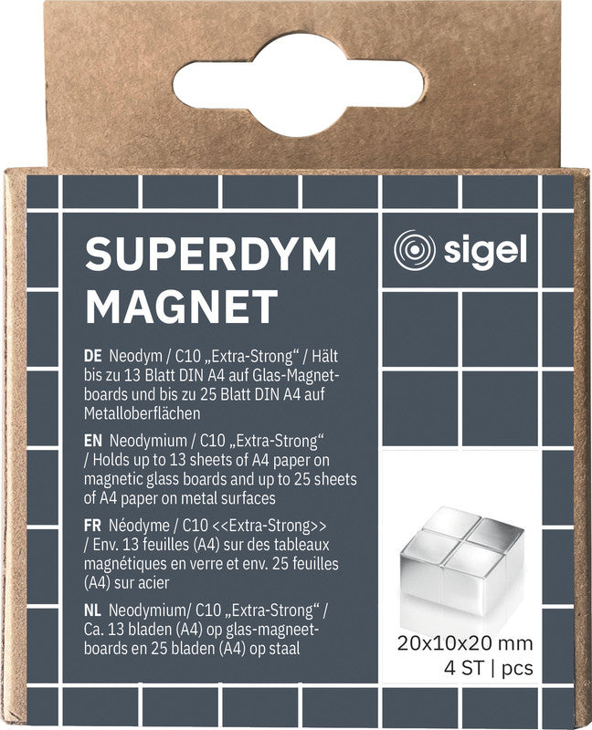 Sigel Magnetwürfel – silber, 20 × 10 × 20 mm, 4 Stück
