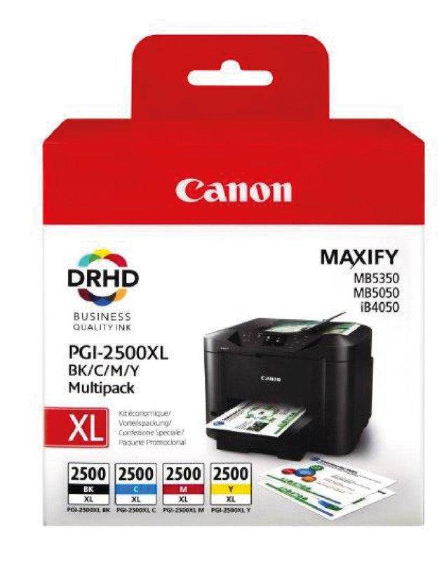 Canon Tintenpatronen-Multipack PGI-2500XL (PGI-2500XLBKCMY), CMYK, XL, 4er-Pack