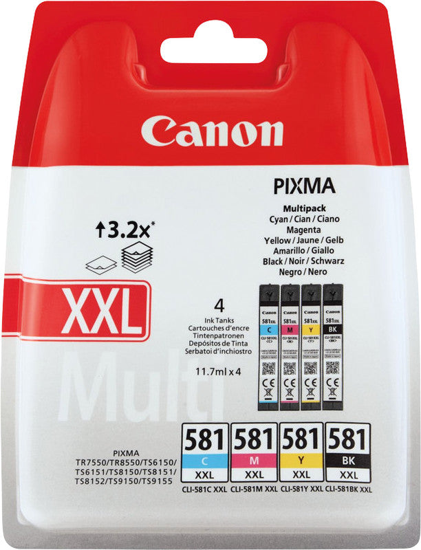 Canon Tintenpatronen-Multipack CLI-581XXL, CMYK, XXL, 4er-Pack – für Inkjetdrucker/Multifunktionsgeräte